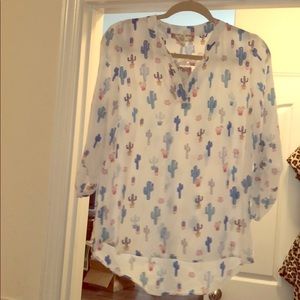 Pink Rose Blouse with Cactus print